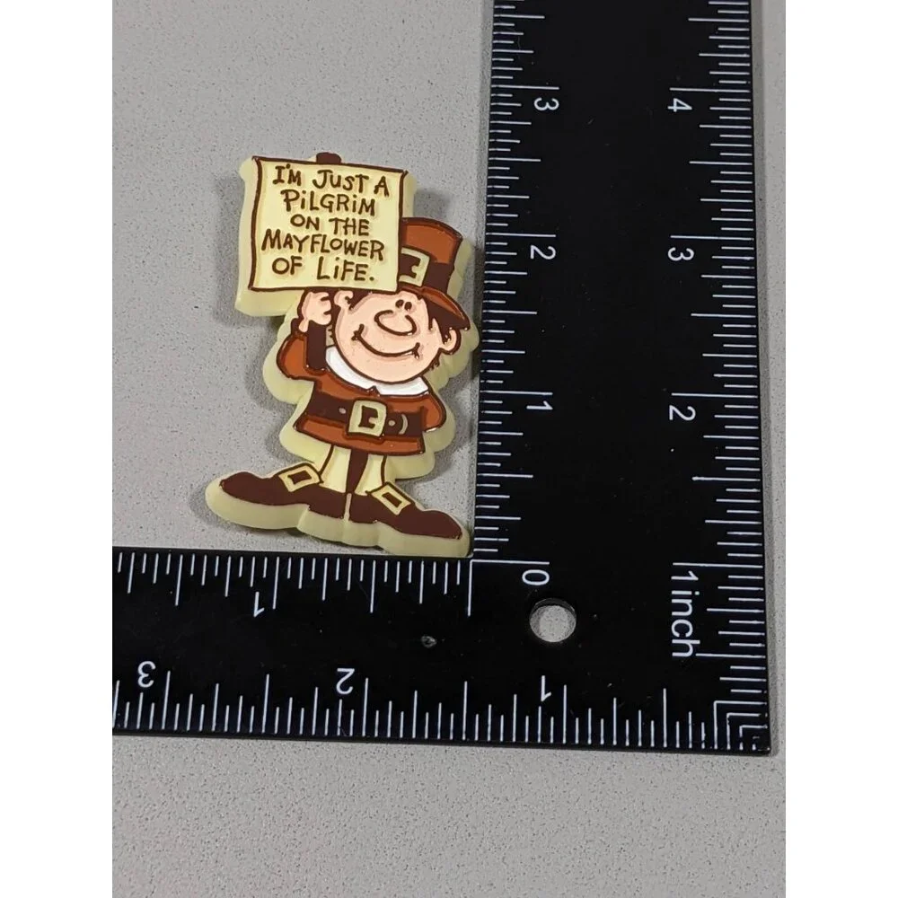 Vintage Hallmark‎ Signed Thanksgiving Pilgrim Acrylic Pin Mayflower